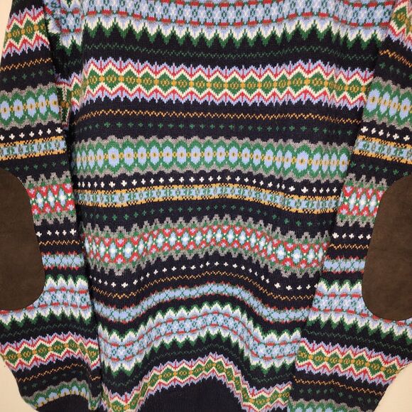 Barbour Merino Wool Sweater Nordic Fair Isle Houndstooth Men's XXL Elbow Patches - Picture 4 of 14